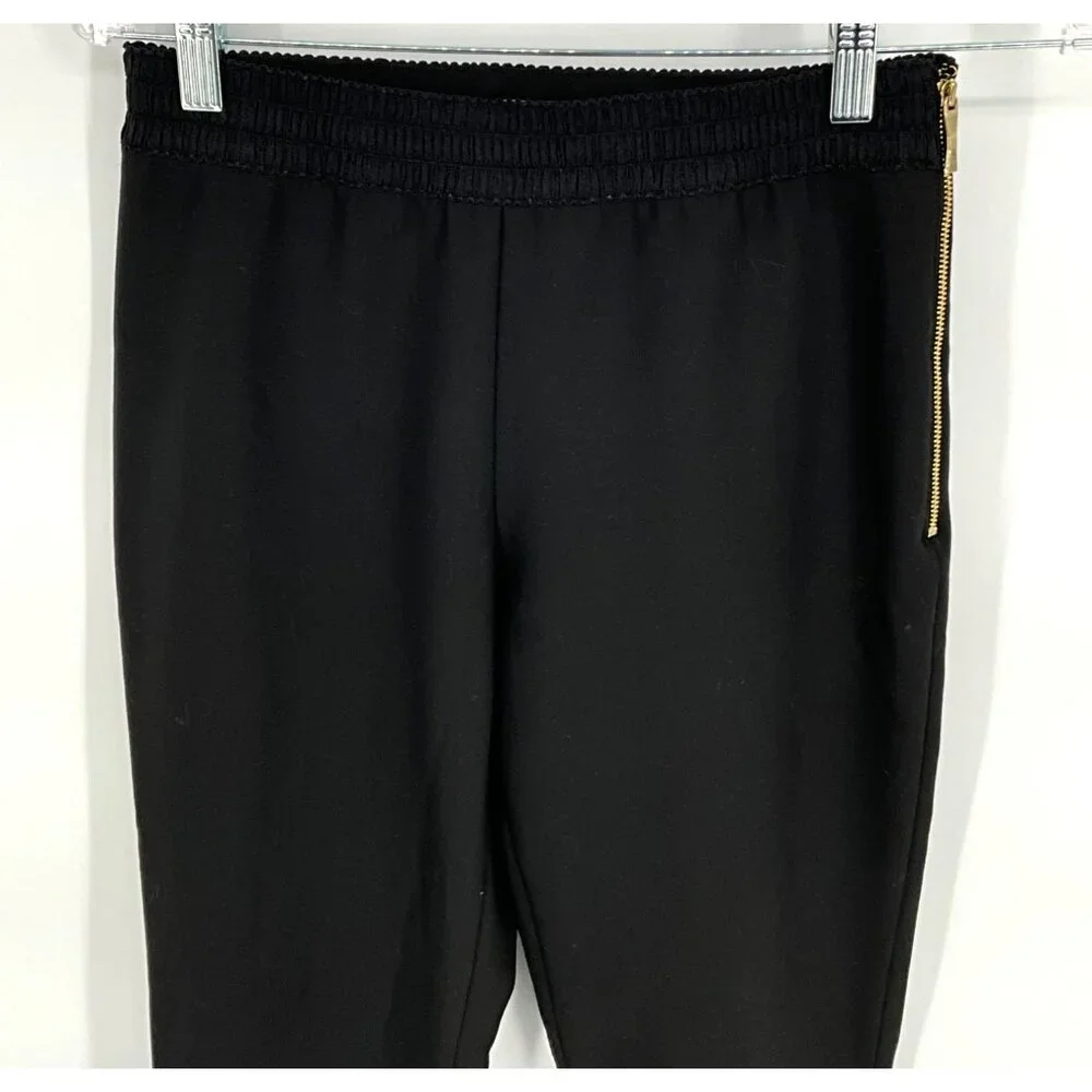 Kate Spade‎ Black Elastic Waist Trousers Side Gold Tone Zipper Size 2